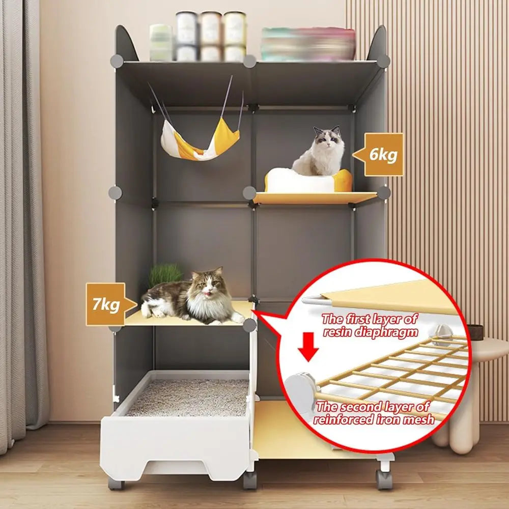 Indoor Metal Pet Playpen with Litter Box, Climbing Ladder, and 360° Wheels (42.9x15.4x46.9in)