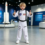 New Children White Black Trim Astronaut Costume Replica Flight Jumpsuit Unisex Kid Spaceman Uniform Halloween Cosplay Outfit