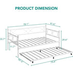 Modern White Twin Daybed with Trundle and Metal Frame, Multifunctional Bedroom Daybed Sofa Bed with Steel Slat Support