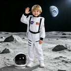 Kids White Astronaut Jumpsuit Space Flight Suit Boys Girls Cosplay Costume Halloween School Stage Role Play Spaceman Outfits
