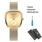 US Local Shipping Women's Watch Oval Rose Gold Case 34mm White Minimalist Dial Original Clock Quartz Movement, Creative Sub Dial, Stainless Steel Mesh Belt, Daily Matching, Work Commuting, Women Jewelry Watch