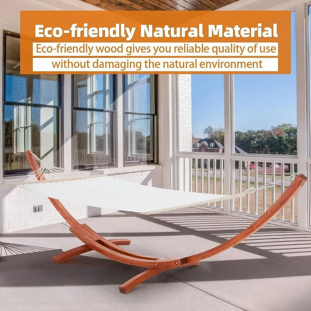 2 Person Heavy Duty Hammock with Stand for Outdoor Spaces, 550lbs Capacity, White-Yellow
