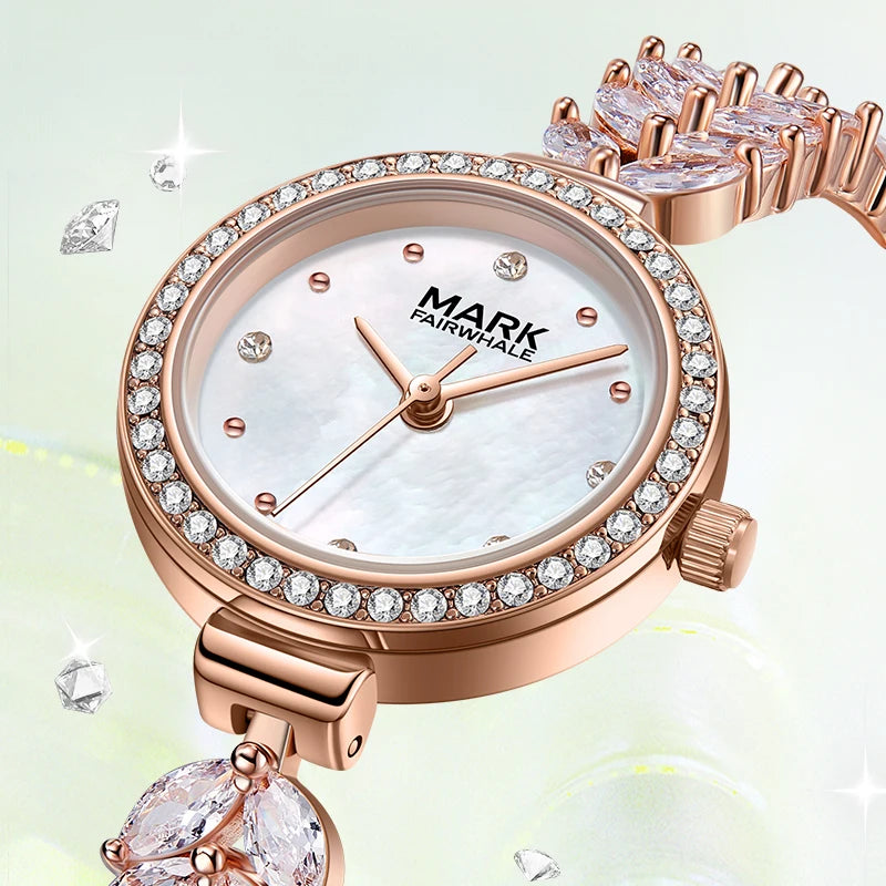 Mark Fairwhale Casual Small Pearl tone Dial Women's watch Waterproof  Fish tail bracelet Full Diamond Watches for Women
