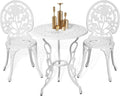 Outdoor Patio Bistro Set 3 Piece Cast Aluminum Rose Pattern Table And Chairs Durable All Weather Rust Resistant Garden Balcony Deck Furniture Rose White