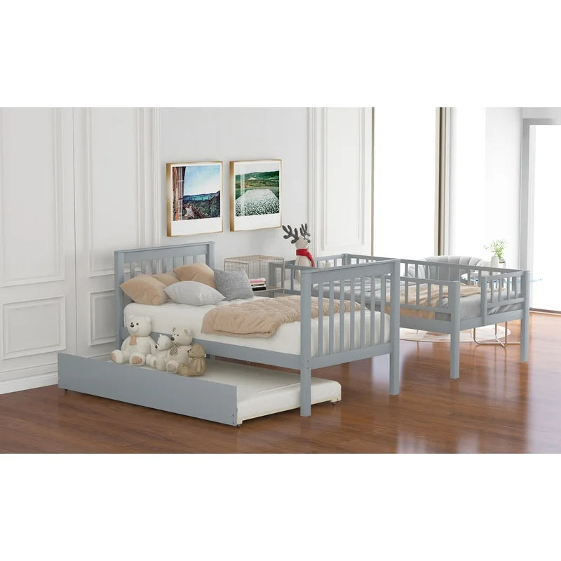 Gray Twin Over Twin Bunk Bed with Trundle and Storage