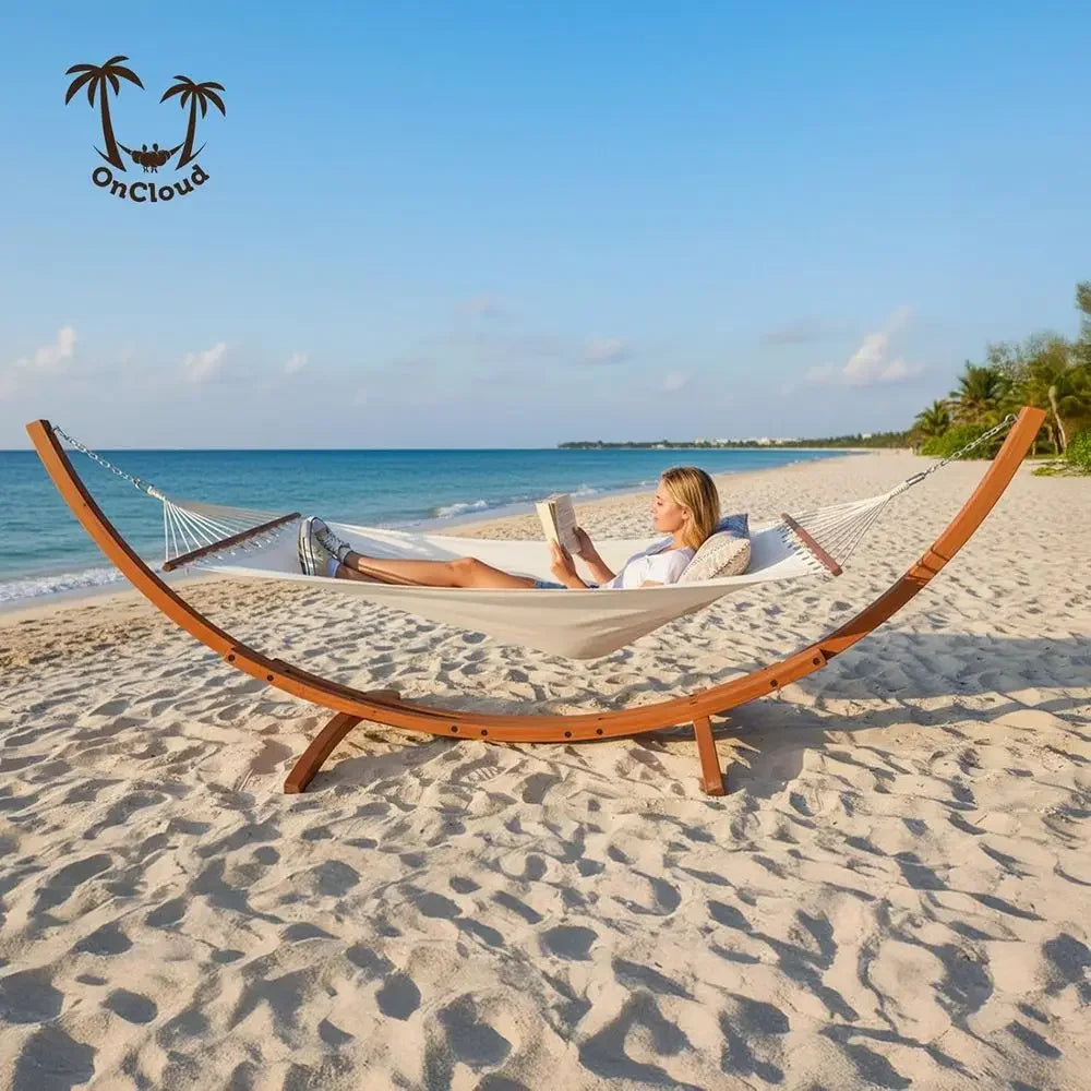 Natural Wooden Hammock Stand Set for Outdoor Yard or Garden (14 ft)