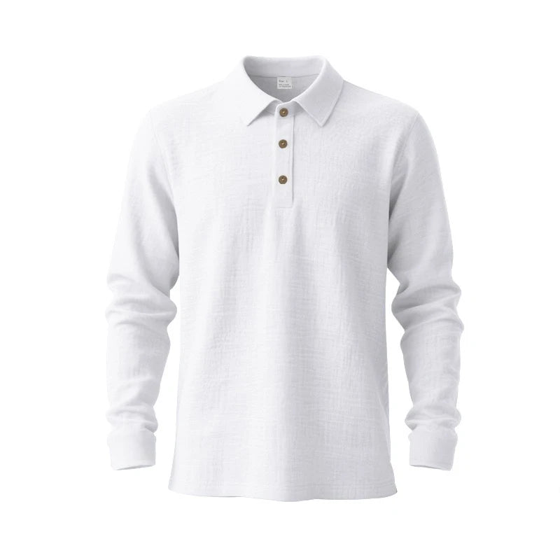 Men Vintage White Textured Linen Henley Polo Long Sleeve Shirt Lightweight Breathable Summer Beach Resort Relax Fit Daily Casual Office Tunic Shirts