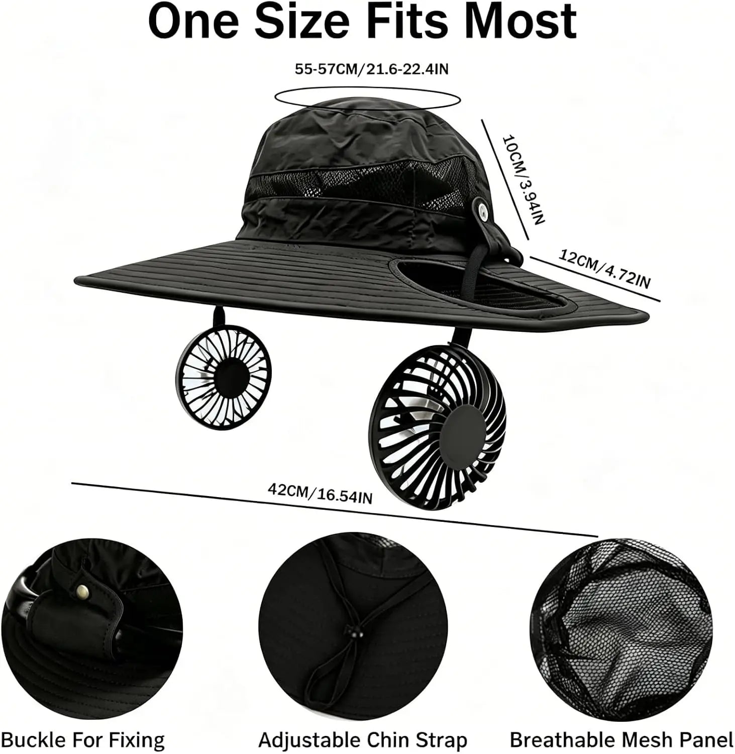 Unisex Rechargeable Hands Free Fan Bucket Hat UPF 50+ Waterproof Breathable Wide Brim Sun Hat Long Lasting Battery For Fishing Beach Gardening Safari