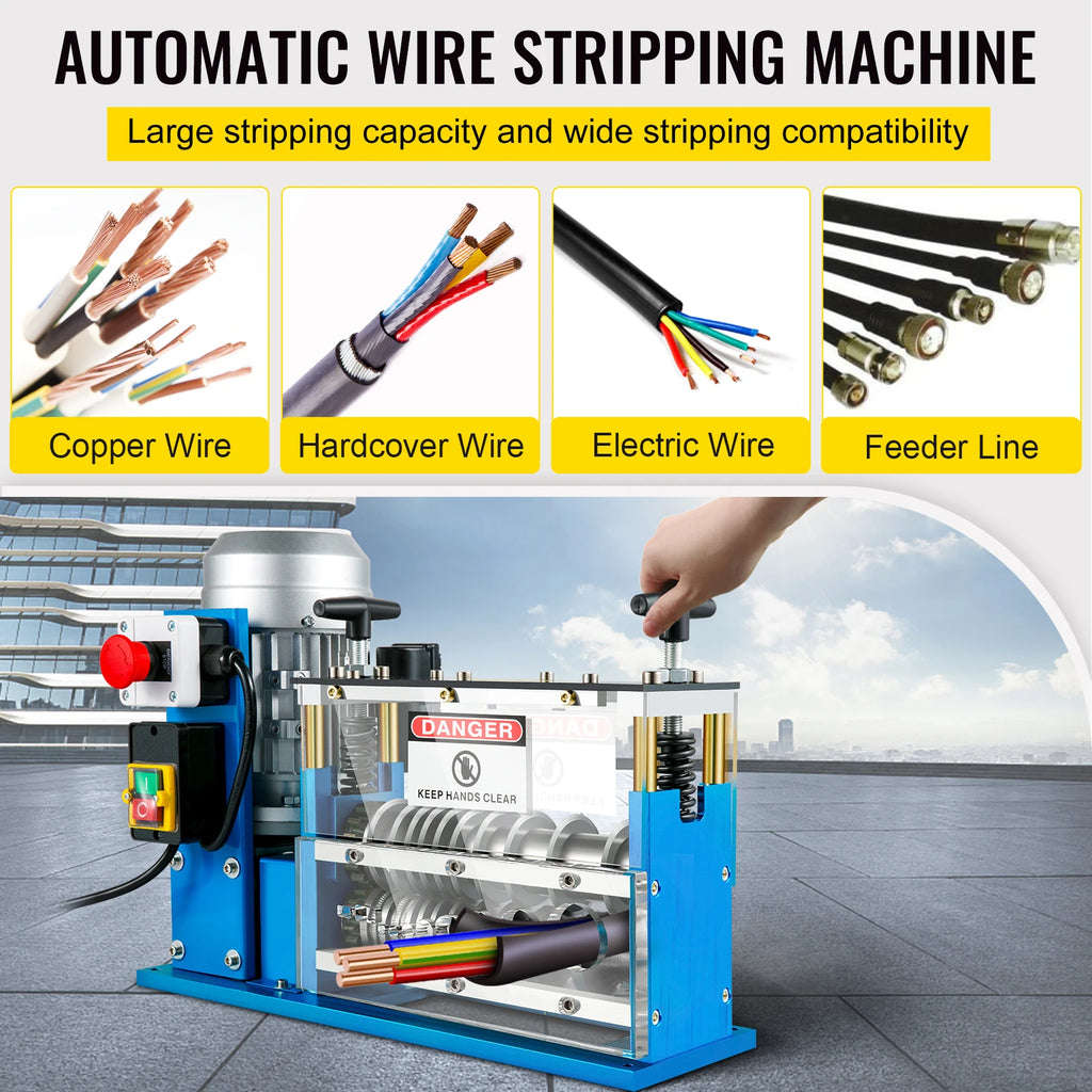 SucceBuy Electric Wire Stripping Machine Cable Stripper 1.5-38mm 11 Channels Acrylic+Aluminum W/Blade for Scrap Copper Recycling