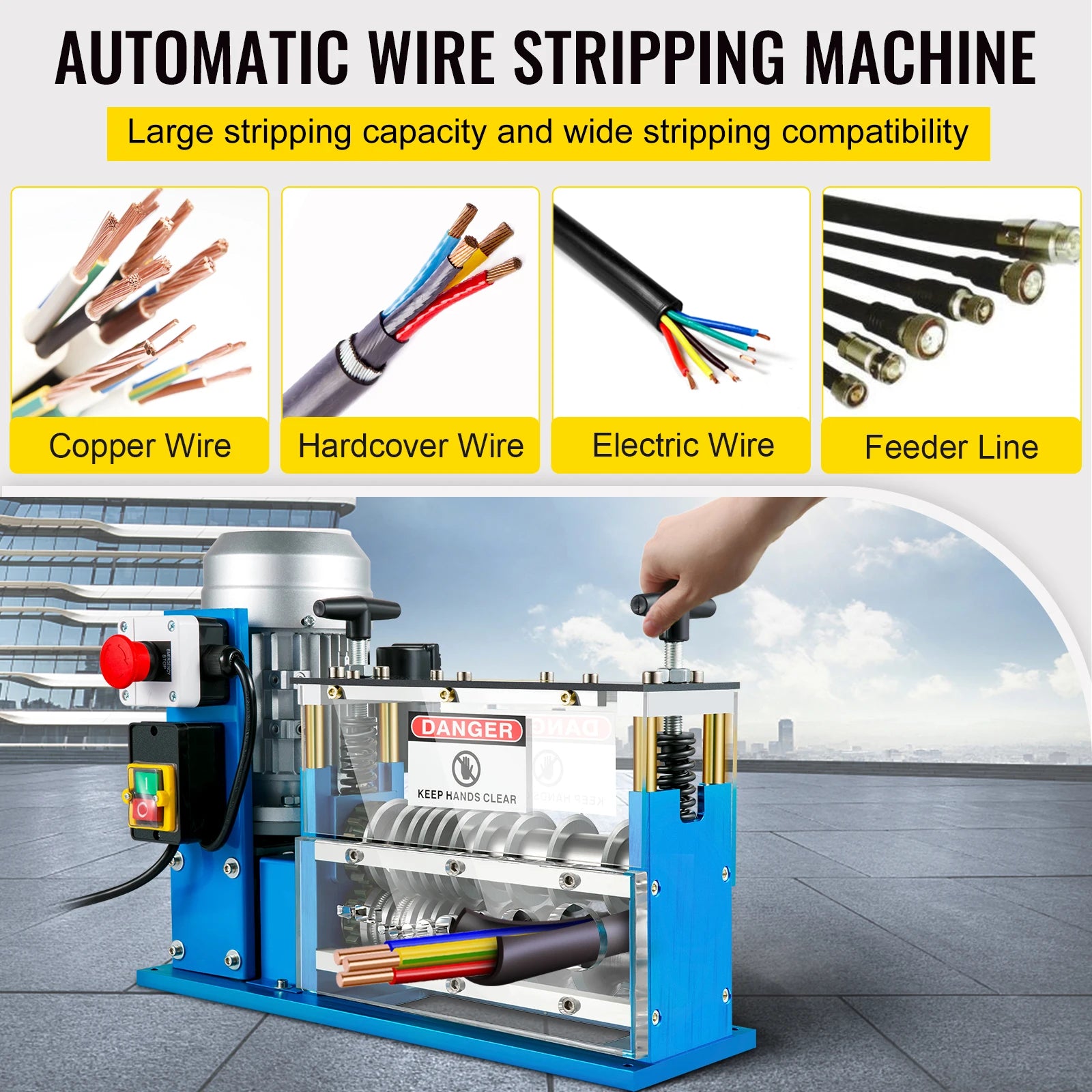 SucceBuy Electric Wire Stripping Machine Cable Stripper 1.5-38mm 11 Channels Acrylic+Aluminum W/Blade for Scrap Copper Recycling