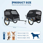 Foldable Dog Bike Trailer, Heavy Duty Steel Frame Pet Bike Carrier, 100 LBS Capacity Oxford Fabric Dog Carrier Bicycle Trailer with Mesh Window Reflectors for Medium Large Dogs & Cats, Black