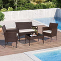 4 Piece Outdoor Patio Furniture Set, Wicker Rattan Patio Conversation Set, Outdoor Chairs and Loveseat with Coffee Table for Porch, Yard & Poolside (Brown)