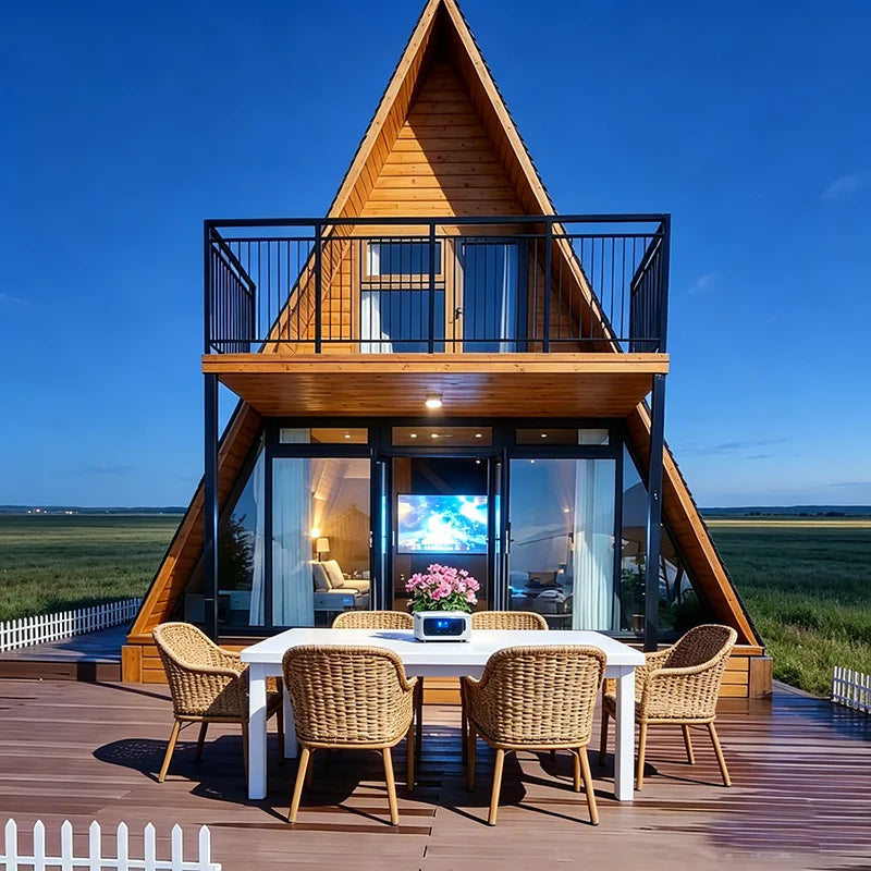 Customized A-Frame Wooden Cottage Custom Design Prefabricated Triangle Tiny House Fire-Resistant Spacious Living Outdoor Hotel