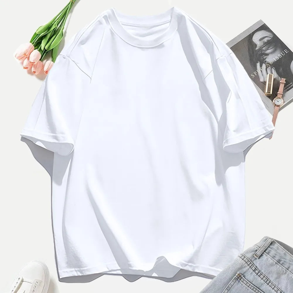 Short Sleeve T-shirt Minimalist Solid Plain Cotton O Neck Oversized Loose Sport Daily Women Summer All Season