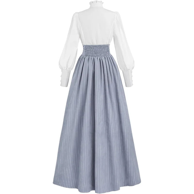 Victorian Dress for Women Edwardian Renaissance Costume Medieval Vintage 1800s Blouse Dresses 2 Piece