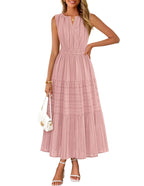 Womens Sleeveless V-Neck Boho Midi Maxi Dress With Pockets Casual Summer Beach Vacation Dress