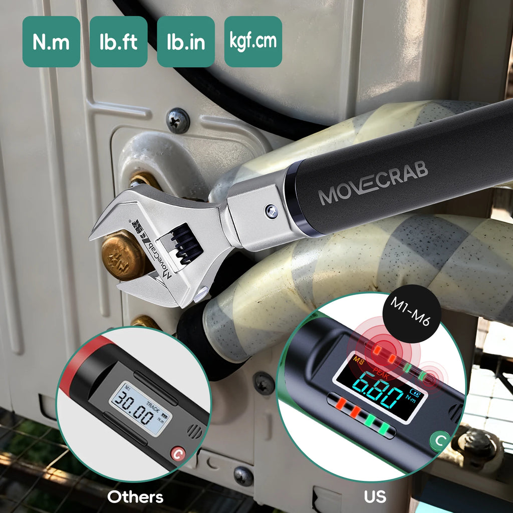 MoveCrab Digital Torque Wrench 6.8-135Nm Adjustable Precision Click Torque Wrench Set with Interchangeable Heads (Ratchet & Open-End), Ft-lb/Nm Dual Scale