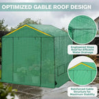 8x8 Walk-In Outdoor Garden Greenhouse with Automatic Ventilation, Zippered Doors & Windows, Green PE Cover