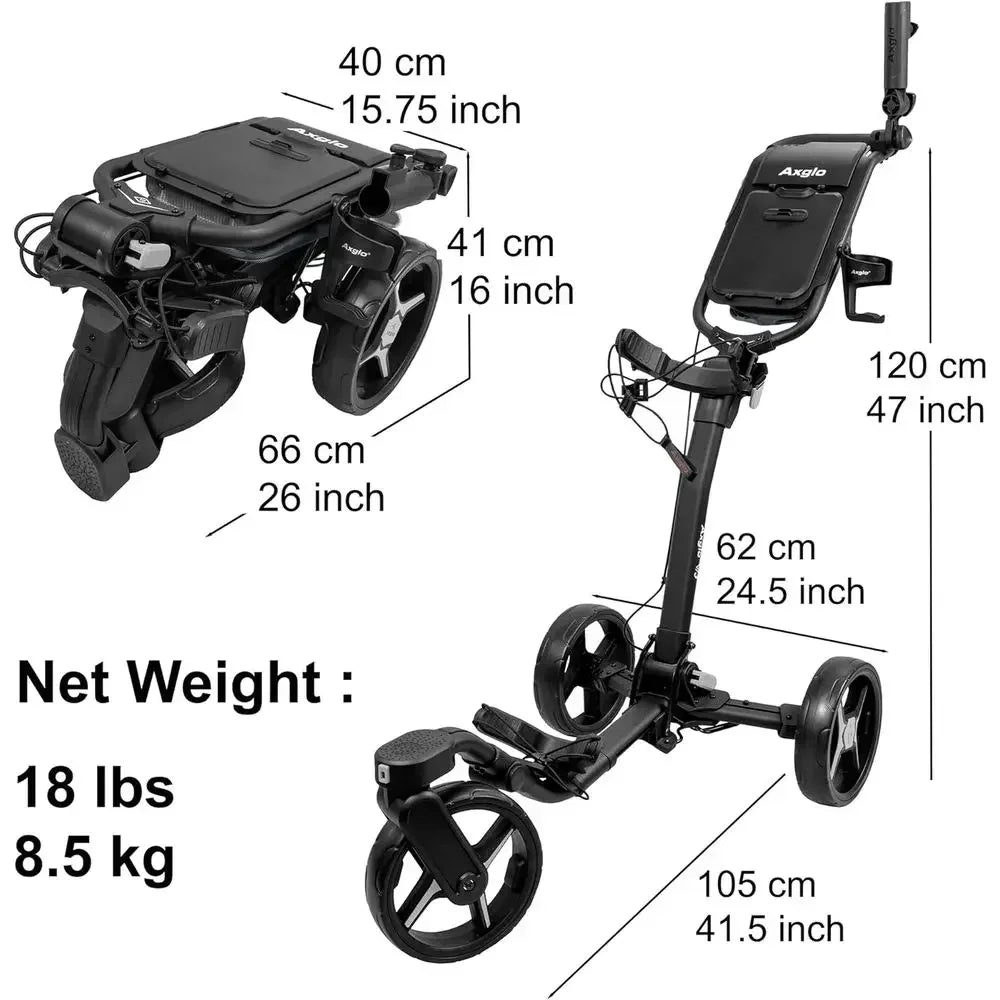 3-Wheel Golf Push Cart with 360° Swivel Front Wheel, Lightweight & Durable, Foldable for Easy Storage, Hand & Dual Brake System,