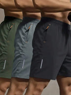 3 Pcs Mens Summer Drawstring Sports Shorts With Zipper Pockets Breathable Quick Dry For Running Hiking