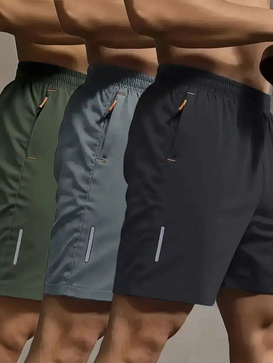 3 Pcs Mens Summer Drawstring Sports Shorts With Zipper Pockets Breathable Quick Dry For Running Hiking