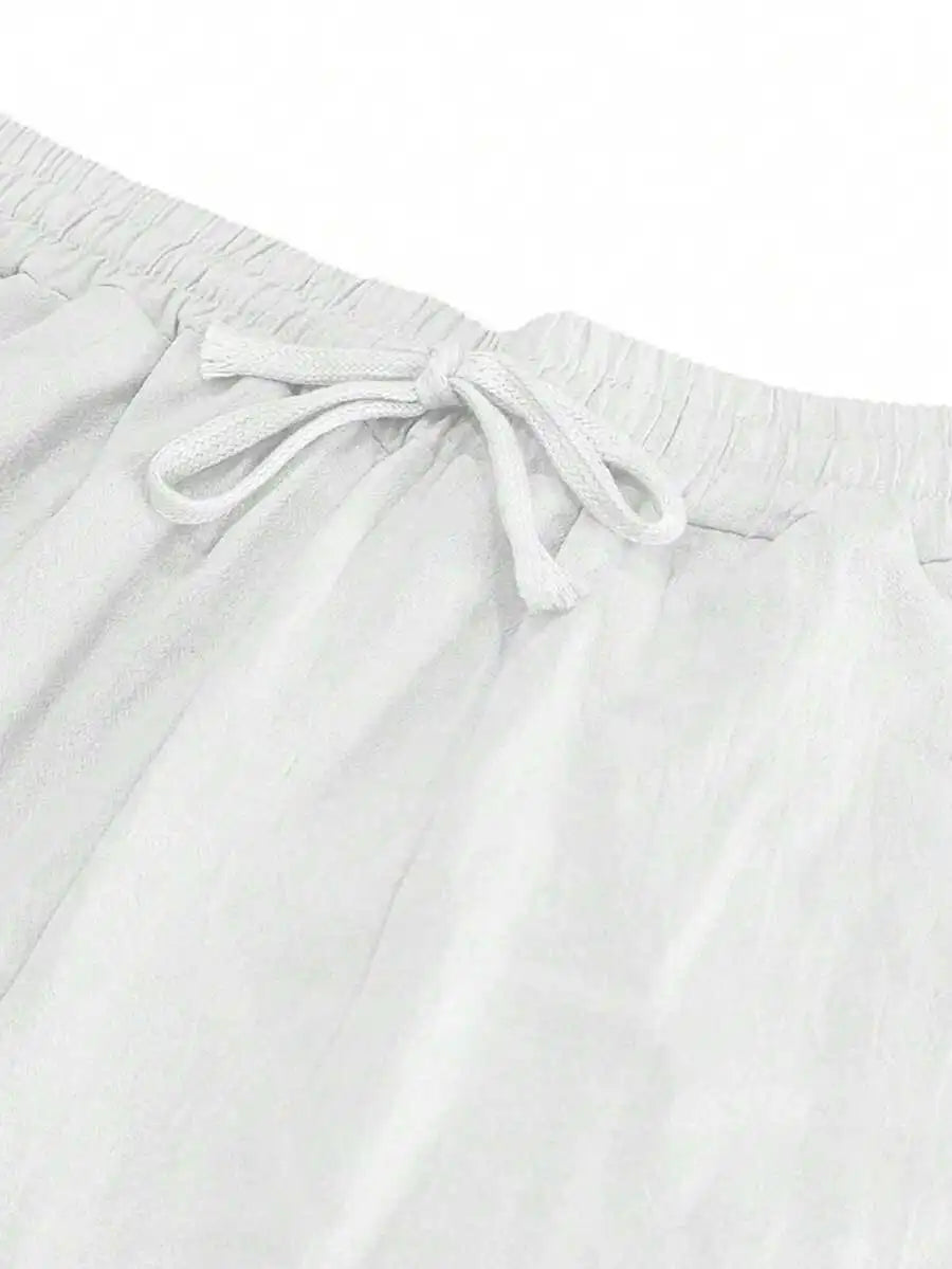 Men White Linen Loose Casual Long Pants For Spring Summer Autumn