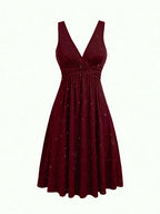 Plus Size - Plus Size - Plus Size Women'S Elegant Statement Shimmer V-Neck Ruched Waist Dress