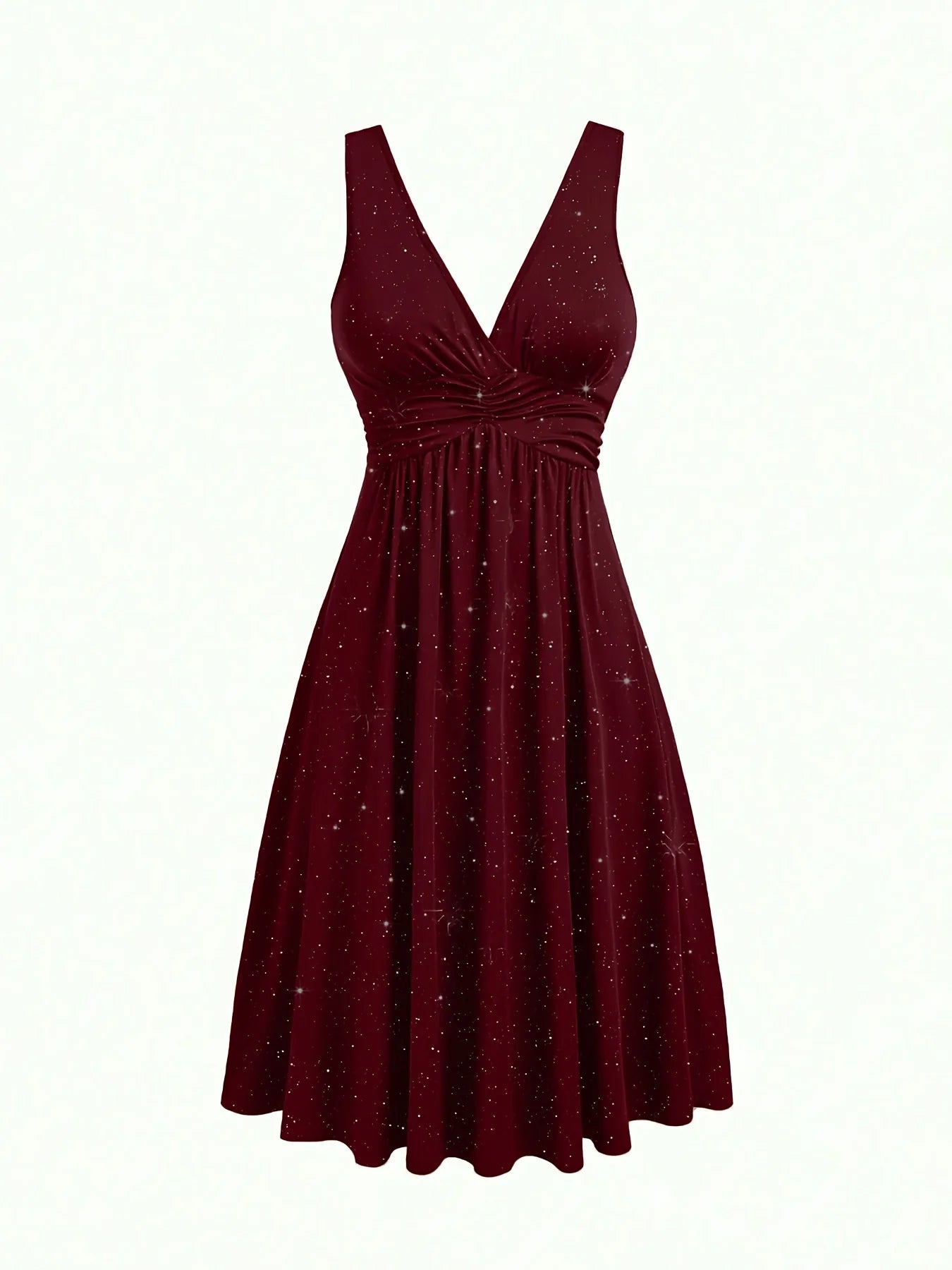 Plus Size - Plus Size - Plus Size Women'S Elegant Statement Shimmer V-Neck Ruched Waist Dress