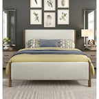 Queen Platform Bed, Soft Beige Chenille Upholstered, Solid Wood Frame, Modern Contemporary Design