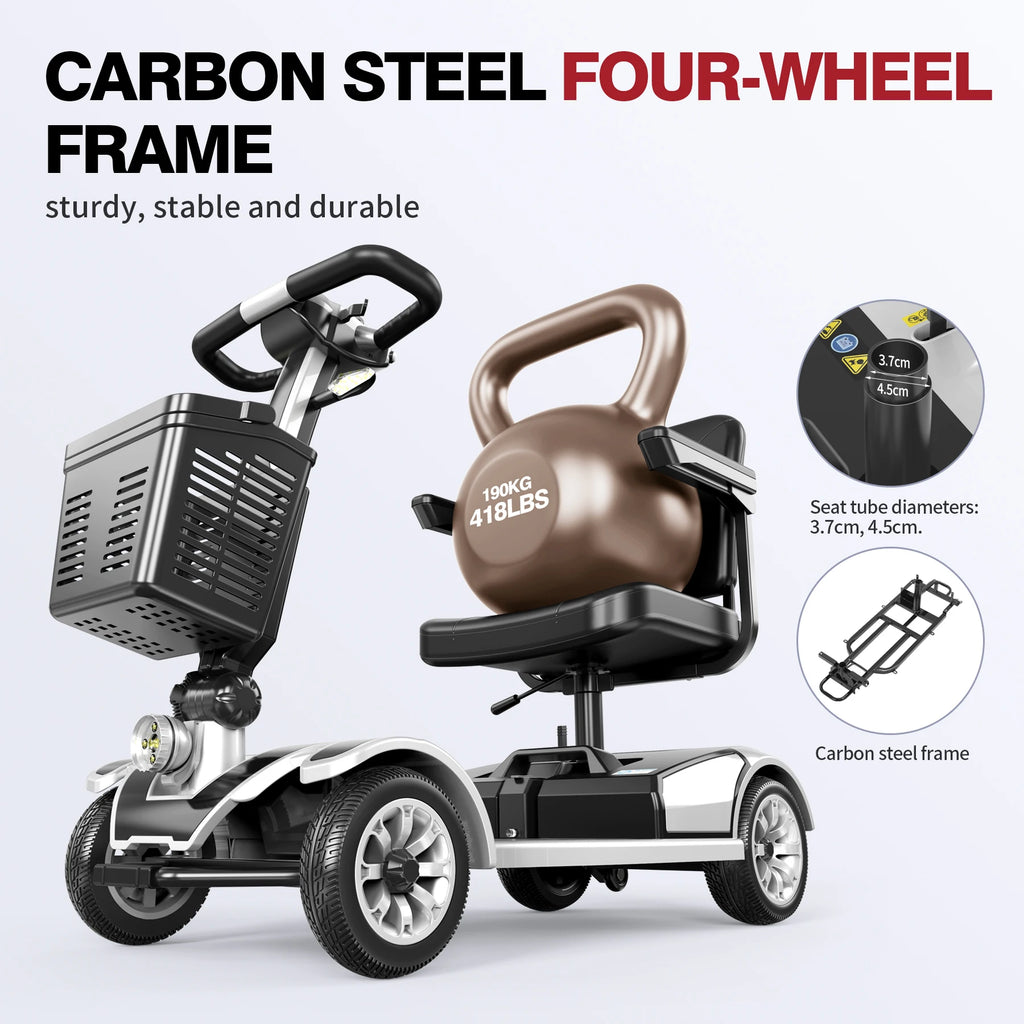 UNIFICARE S-01 Silver 4-Wheel Mobility Scooter 20AH Foldable Design with Carbon Steel Frame & Electromagnetic Brake