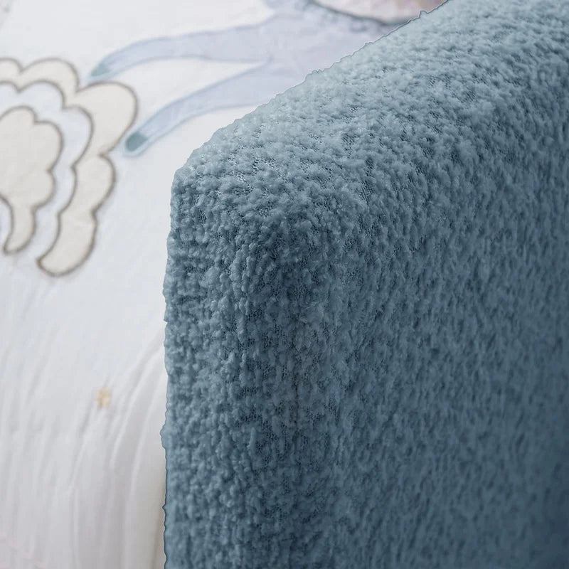 Twin Upholstered Platform Bed with Rabbit-Ear Headboard, Safety Rail, Pocket Storage, Boucle Fabric