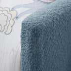 Twin Upholstered Platform Bed with Rabbit-Ear Headboard, Safety Rail, Pocket Storage, Boucle Fabric