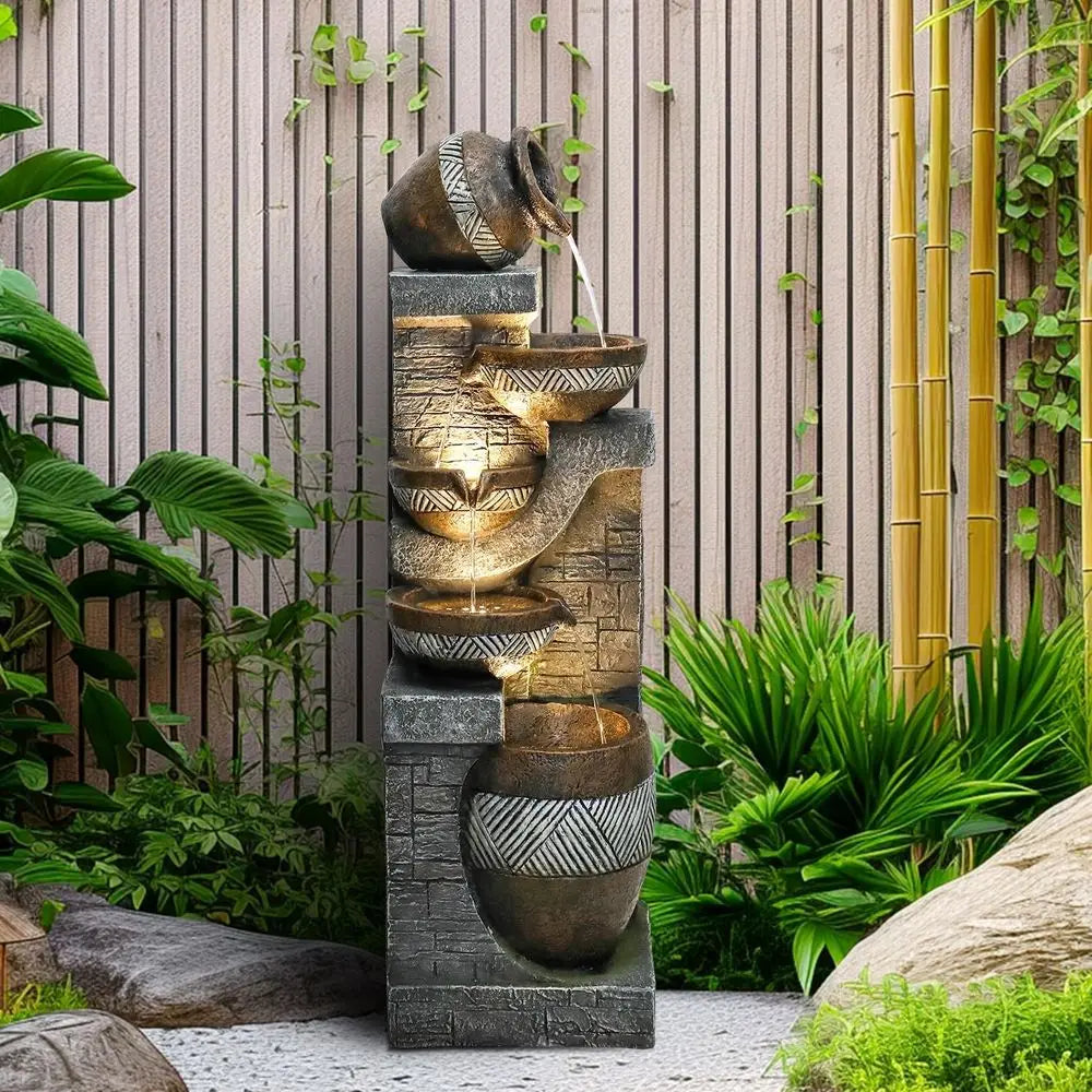 Multi-Level Outdoor Water Fountain - 42.5 Tall Cascading Feature - Ideal for Decks, Patios, Yards