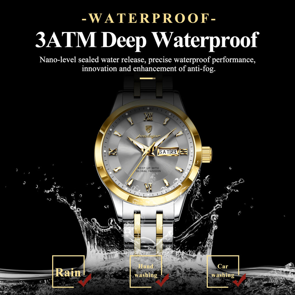 POEDAGAR Luxury Fashion Woman Watch Luminous Waterproof Stainless Steel Ladies Wristwatch Quartz Week Date Elegant Woman's Watches Male Reloj