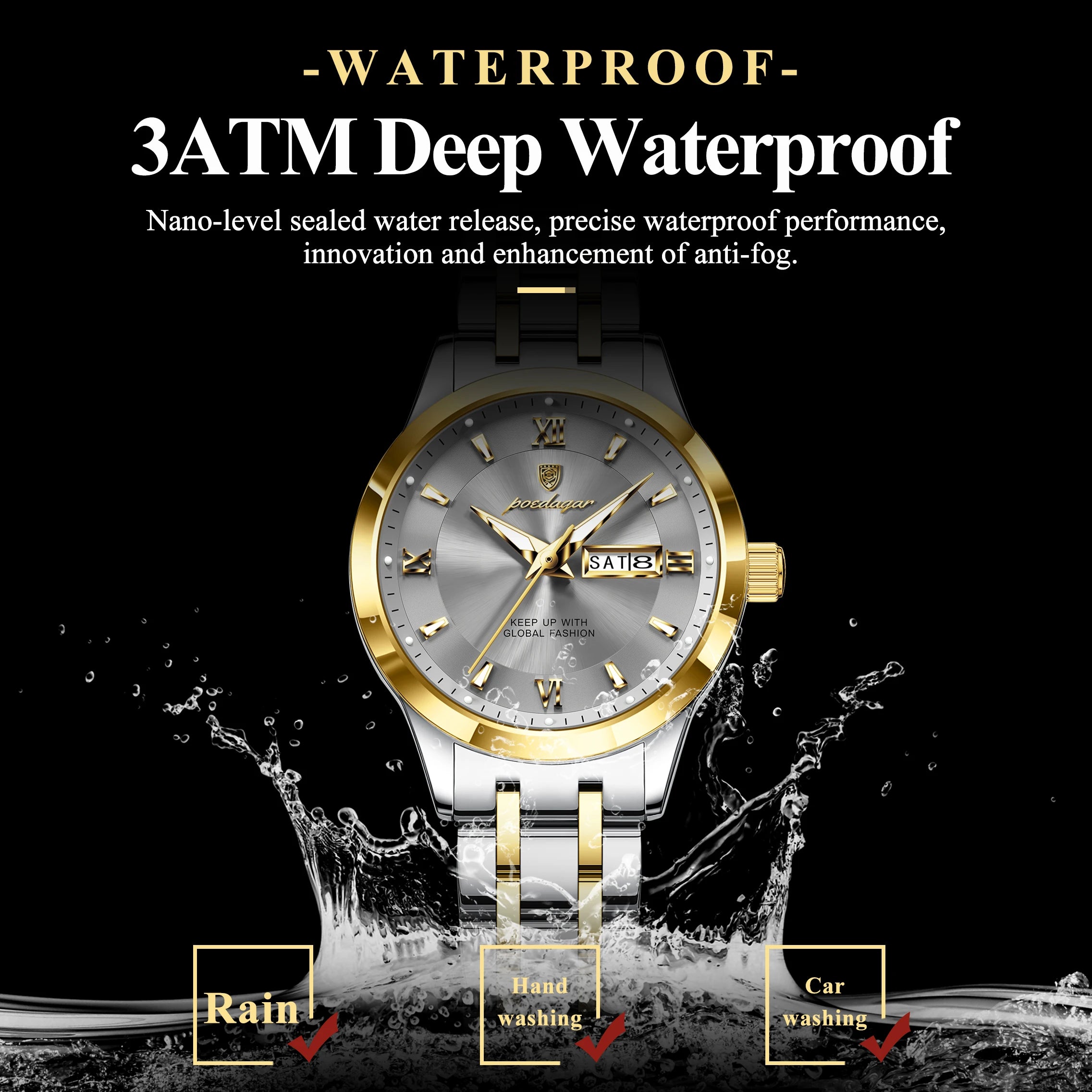 POEDAGAR Luxury Fashion Woman Watch Luminous Waterproof Stainless Steel Ladies Wristwatch Quartz Week Date Elegant Woman's Watches Male Reloj