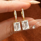OXTAO Drop Earrings Necklace Jewelry Set D VVS1 with Certified Emerald Cut Moissanite Pendant Necklace for Women Luxury Anniversary Gift