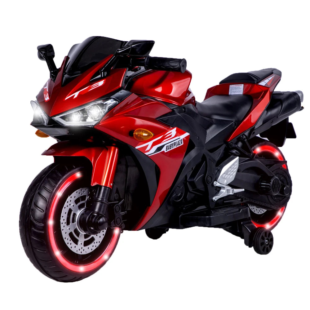 Kids Motorcycle 12 V Motorcycle For Kids 3-8 Years Boys Girls,Kids Motorcycle Ride On Toy With Training  Wheels/Manual Throttle/ Drive By Hand /Lighting  Wheels