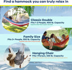 Stripe Navy Blue - White Handwoven Double Hammock, Fits 1 - 2 PPL, 400lb Max, Weathersafe & Ultra Soft