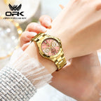 OPK 6001 Original Quartz Movement Elegance Watch For Women Chronograph Stainless Steel Three Simple Small Dials HD Luminous Function Life Waterproof Watch