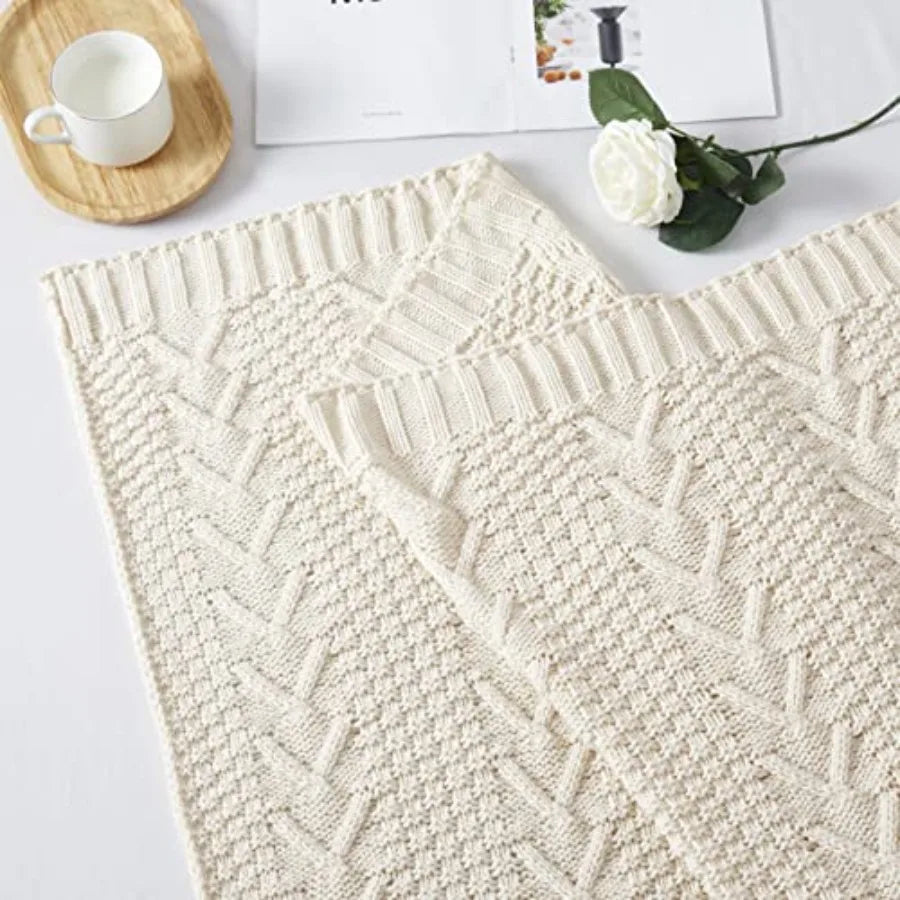 Knitted Throw Blanket 50" x 60" and 2 Pillow Covers (18" x 18") 3 Pcs Throw Blanket Set Decorative Throw Blankets for Couch Sof
