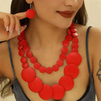 Africa Nigeria Jewelry Set Boho Double-layer Colored Geometric Round Wooden Beads Necklace Earrings For Women Trend 2025