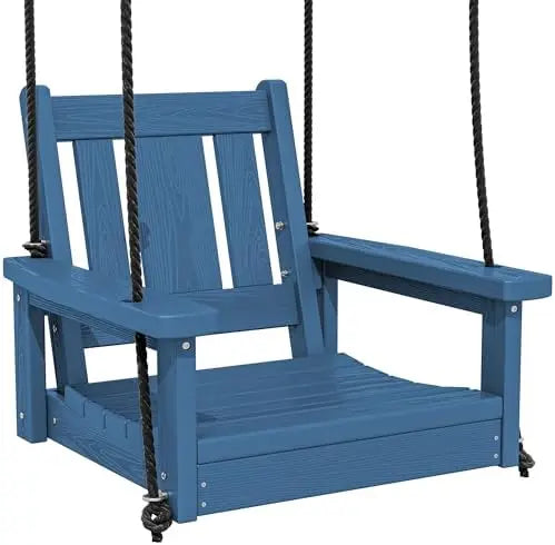 HDPE Single Porch Swing, Heavy Duty Single Person Swing Chair with 2 Polypropylene Hanging Ropes, Adirondack Hanging