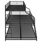 Black Twin XL Full XL Queen Triple Bunk Bed with Long Short Ladder and Full Guardrails