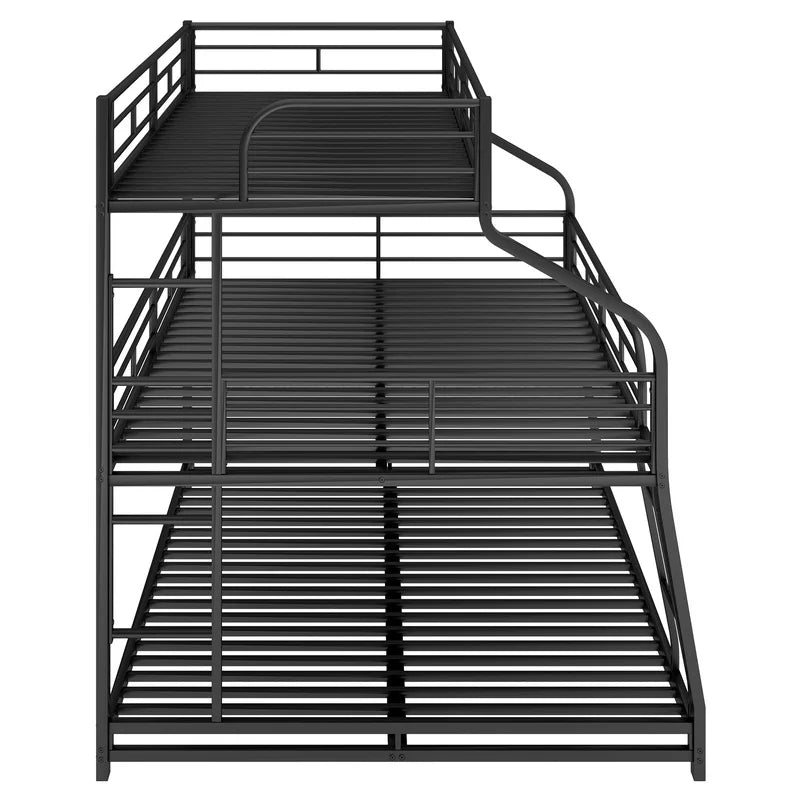 Black Twin XL Full XL Queen Triple Bunk Bed with Long Short Ladder and Full Guardrails