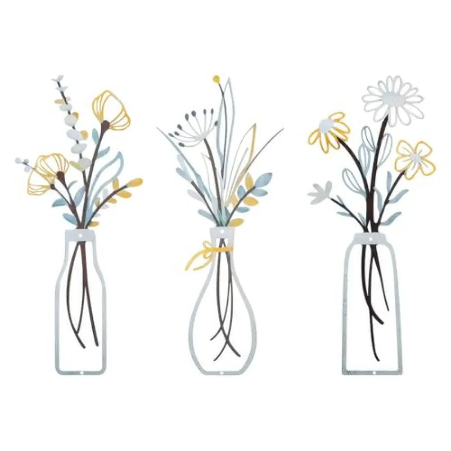 3 Pcs Metal Flowers Wall Art for Living Room, Dining Room, Bedroom Decor Minimalist Floral Vases Wall Decor Boho Metal Wall Art