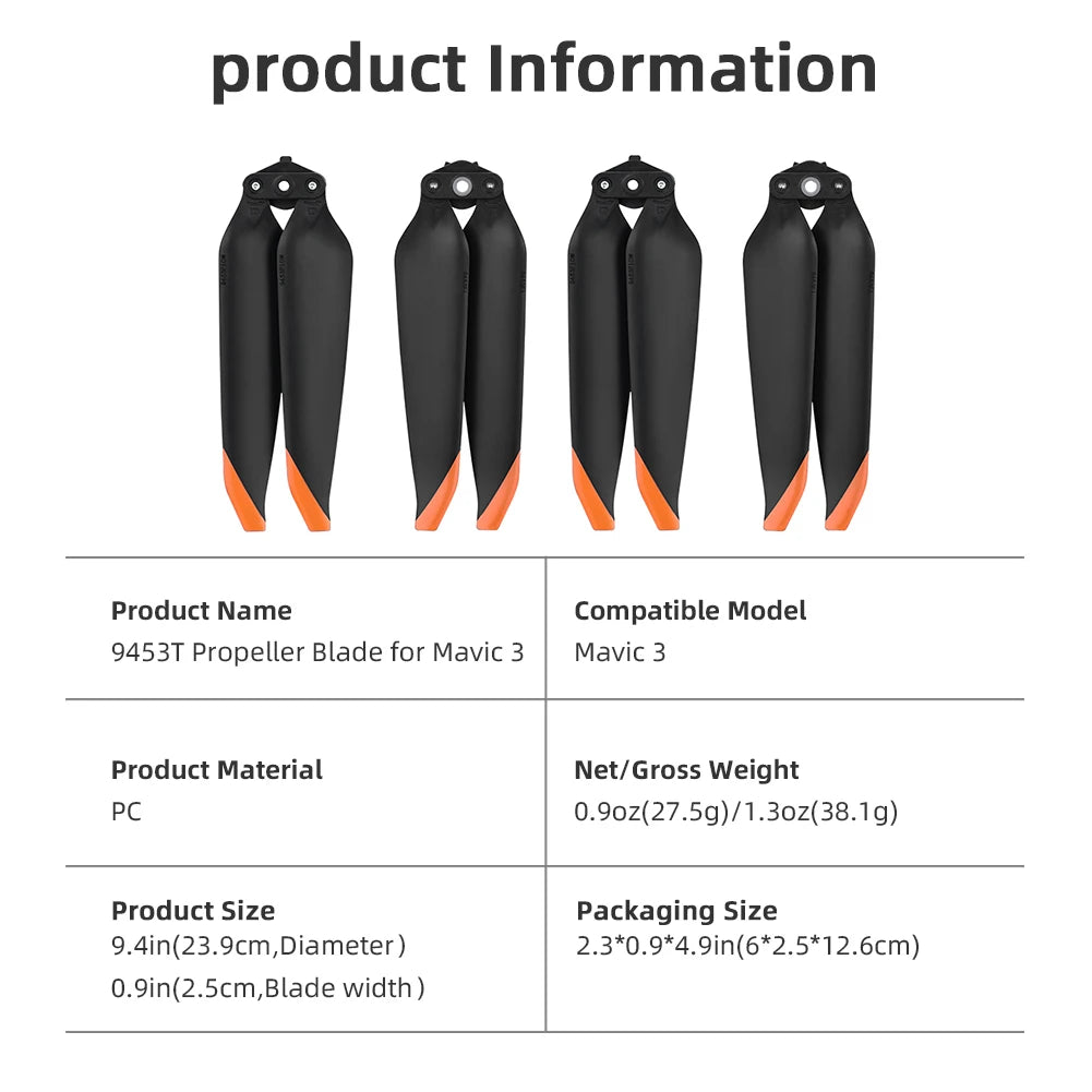 2 Pair 9453T Propeller Light Weight Screw Wing Propeller Blade Replacement Accessory for DJI Mavic 3/Mavic 3 Pro/Mavic 3 Classic