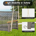 Outdoor 2-Person Porch Swing with Cushion and Ropes, Durable PE Rattan, Up to 800 lbs, Ideal for Patio, Garden (Black)
