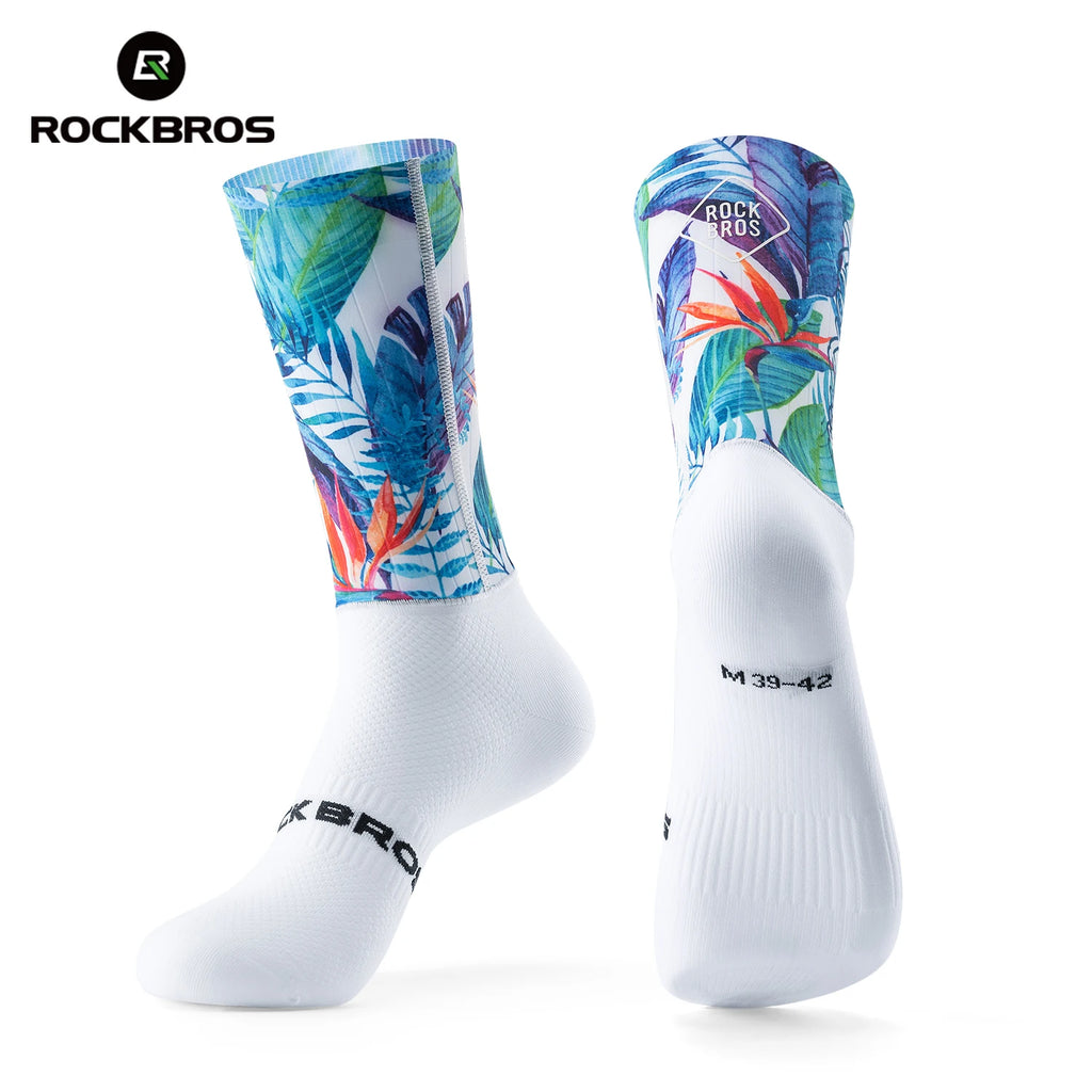 ROCKBROS Cycling Aero Socks Lightweight Elastic Breathable Socks Non-slip Shock Absorption Odorless Anti-bacterial Cycling Socks