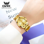 OPK 6002 Quartz Movement Elegance Watch For Women Chronograph Dial Stainless Steel Bracelet HD Luminous Function Life Waterproof Watch