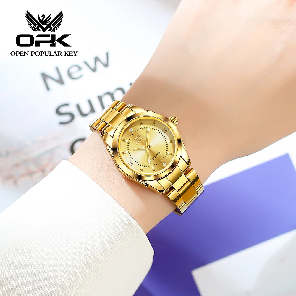OPK 6002 Quartz Movement Elegance Watch For Women Chronograph Dial Stainless Steel Bracelet HD Luminous Function Life Waterproof Watch